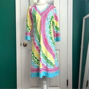 Barbara Erickson Resort Vibrant Geometric V-Neck Dress XSmall
